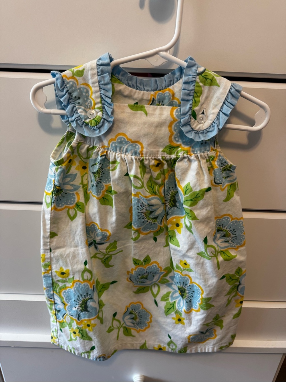 Blue and Yellow Floral Ruffle Shirt or Dress
